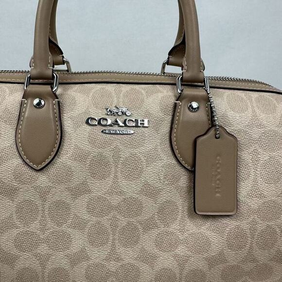 Coach Rowan Large Satchel Crossbody Bag In Signature Canvas In Sand Taupe CV959 - Picture 3 of 12